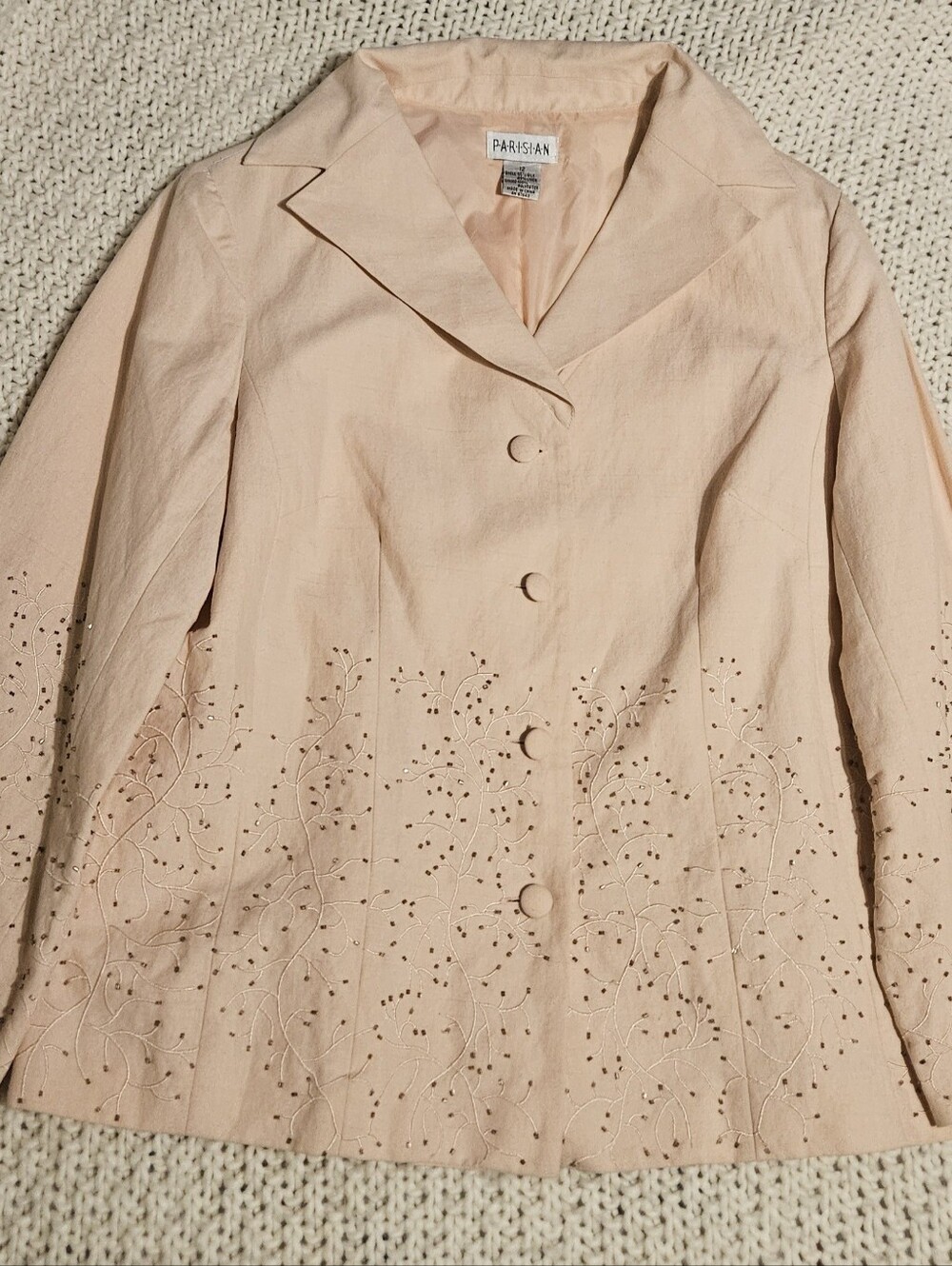 Vintage Silk Linen Blend, Pink, Embroidered And Beaded Jacket. Wedding Guest.